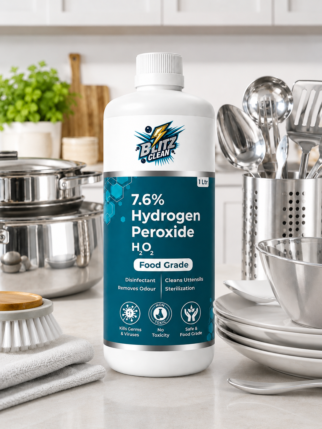 Hydrogen Peroxide 7.6% Food Grade 500 ml | Stabilizer-Free Multi-Purpose Cleaner, Vegetable Wash & First Aid